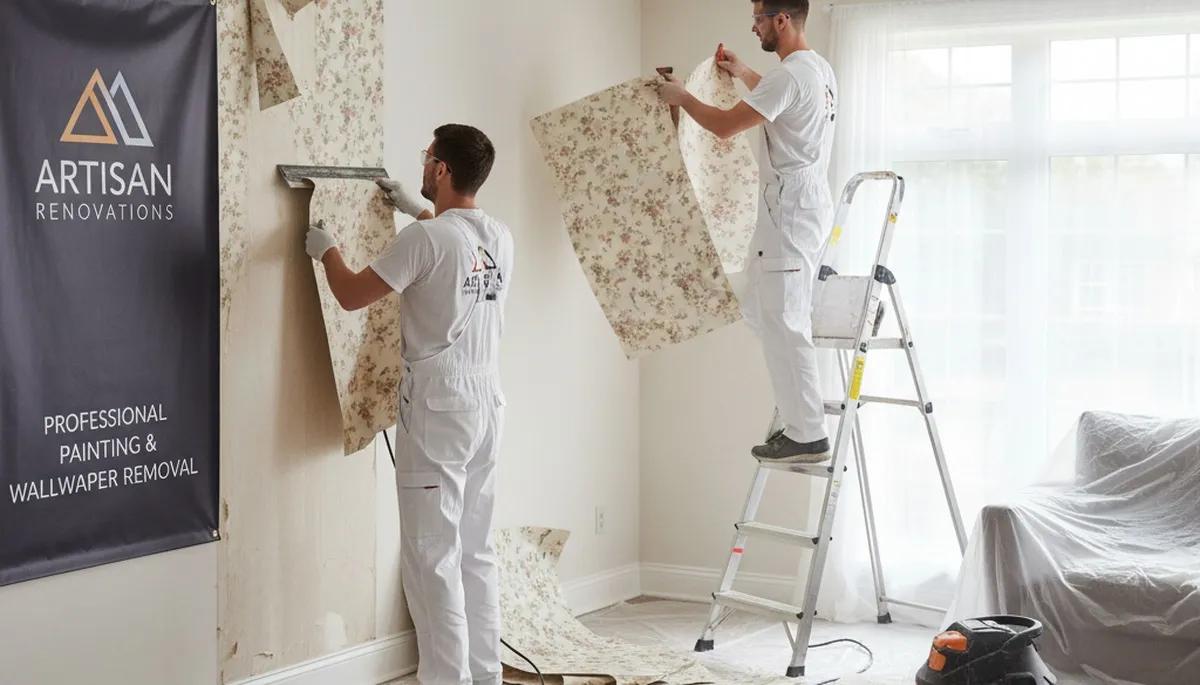 Wallpaper removal service in Spokane, WA by Spokane Paint Pros prepping walls for repainting